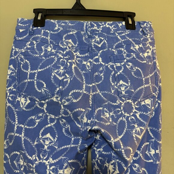 J.McLaughlin Blue & White Nautical Rope Print Jeans Size 10 Stretch Pants - Picture 3 of 6